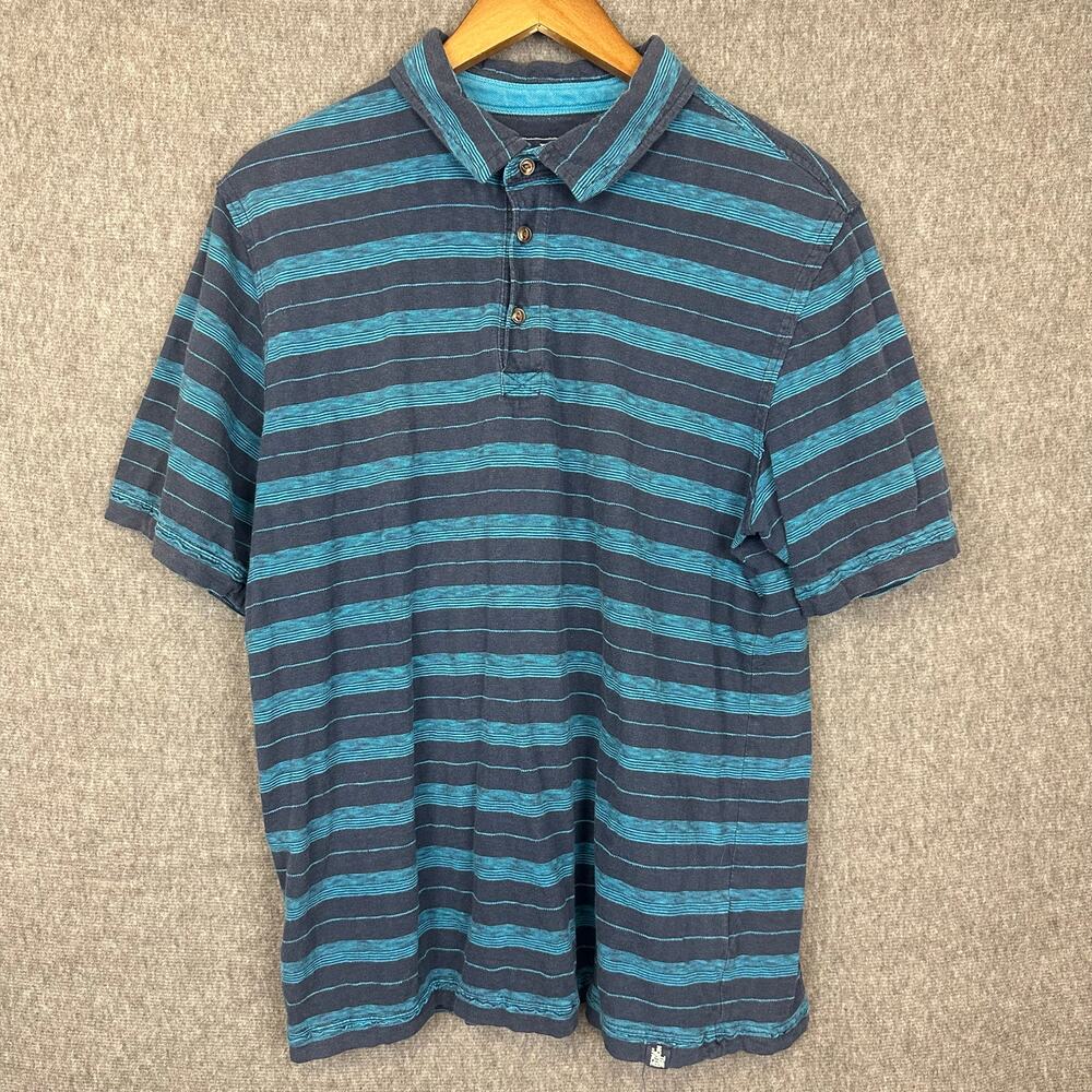 The North Face Lg Cotton Striped Polo Navy Aqua Outdoors Preppy Golf Casual